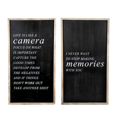 Click here to see Adams&Co 11491 11491 20x37x1.5 reversible wood frame sign (CAMERA/MEMORIES) black, white Black, White & Read All Over Collection