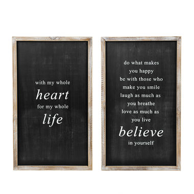 Click here to see Adams&Co 11488 11488 14x25x1.5 reversible wood frame sign (BELIEVE/HEART) black, white Black, White & Read All Over Collection