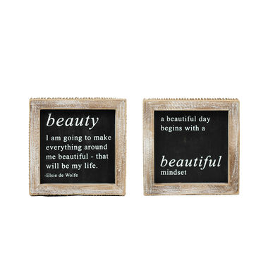 Click here to see Adams&Co 11482 11482 5x5x1.5 reversible wood frame sign (BEAUTY/BEAUTIFUL) black, white Black, White & Read All Over Collection