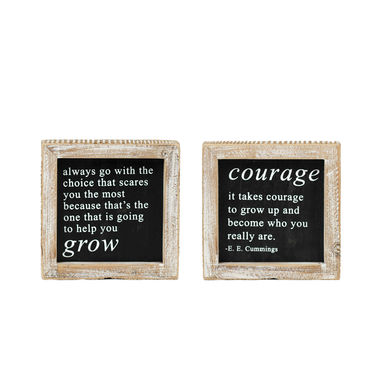 Click here to see Adams&Co 11481 11481 5x5x1.5 reversible wood frame sign (COURAGE/GROW) black, white Black, White & Read All Over Collection