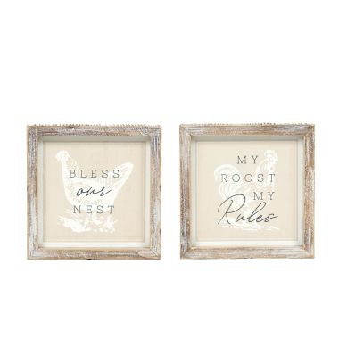 Click here to see Adams&Co 15658 15658 7x7x1.5 reversible wood frame sign (BLESS/RULES) multicolor Cozy Cottage Farms Collection