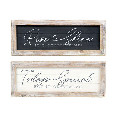Click here to see Adams&Co 15651 15651 24x9x2 reversible wood frame sign (RISE/TODAY) white, grey Cozy Cottage Farms Collection