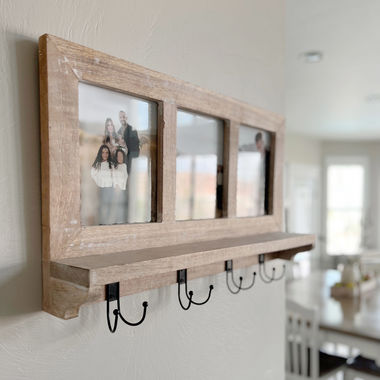 Click here to see Adams&Co 11531 11531 28x18x5.25 mango shelf with four hooks, multicolor Mango Wood Collection
