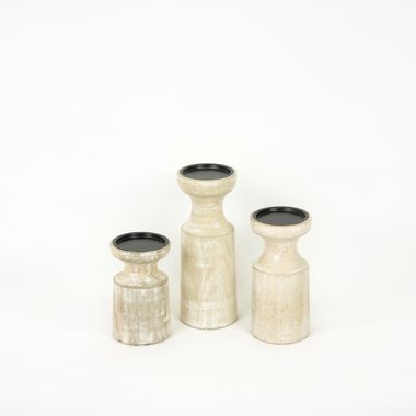 Click here to see Adams&Co 11555 11555 4x6, 4x8, 4x10x3.75 mango pillar candle holders set of three, natural Mango Wood Collection