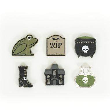 Click here to see Adams&Co 55238 55238 2x2x.25 wood shapes set of six (HALLOWEEN) multicolor Holidays At The Haunted Mansion Collection
