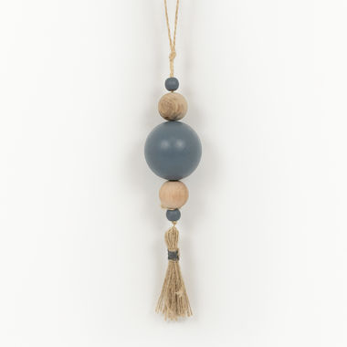 Click here to see Adams&Co 15717 15717 2x8x2 wood ornament with tassel (BEADS) blue, natural Wood Bead Ornaments Collection