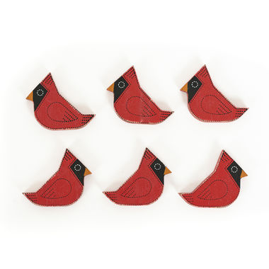 Click here to see Adams&Co 75489 75489 3x2x.25 wood shapes set of six (CARDINAL) multicolor Mid Century Christmas Collection