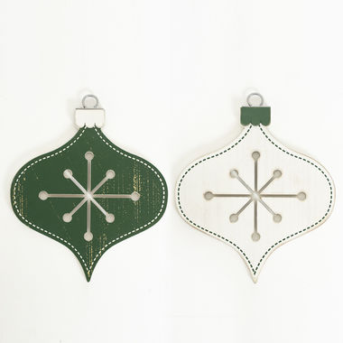 Click here to see Adams&Co 75482 75482 8x10x.5 reversible wood ornament wood cutout (TEARDROP) white, green Mid Century Christmas Collection