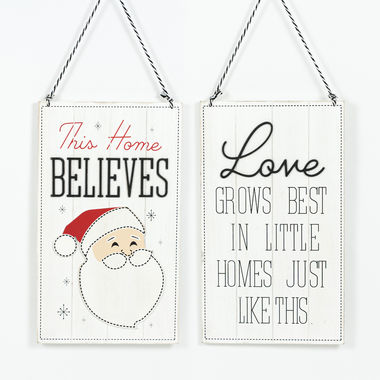 Click here to see Adams&Co 75473 75473 10x17x.5 hanging wood sign (BELIEVES/LOVE) multicolor Mid Century Christmas Collection
