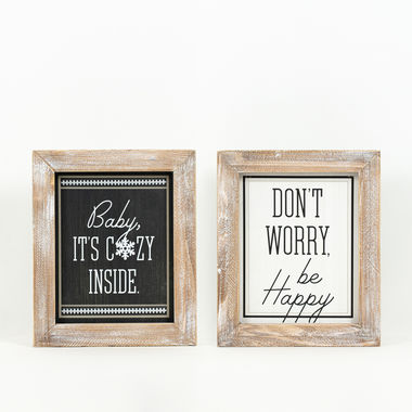 Click here to see Adams&Co 75465 75465 10x12x2 reversible wood frame sign (COZY/WORRY) multicolor Mid Century Christmas Collection