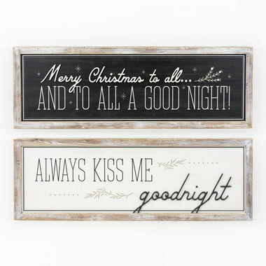 Click here to see Adams&Co 75498 75498 47x16x2 reversible wood frame sign (NIGHT/KISS) multicolor Mid Century Christmas Collection