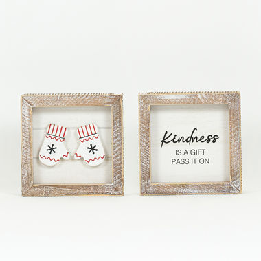 Click here to see Adams&Co 71031 71031 5x5x1.5 rvs wood frame shiplap sign (GLOVES/KINDNESS) multicolor Believe In Kindness Collection