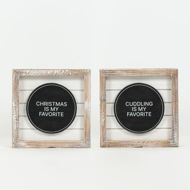Click here to see Adams&Co 71010 71010 6x6x1.5 reversible wood frame shiplap sign (CHRISTMAS/FAVORITE) white, black Cottage Christmas Collection