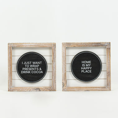 Click here to see Adams&Co 71008 71008 6x6x1.5 reversible wood frame shiplap sign (COCOA/HOME) white, black Cottage Christmas Collection