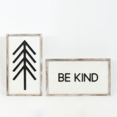 Click here to see Adams&Co 71026 71026 14x25x1.5 reversible wood frame sign (TREE/BE KIND) white, black Cottage Christmas Collection