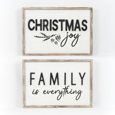 Click here to see Adams&Co 71019 71019 24x16x1.5 reversible wood frame sign (CHRISTMAS/FAMILY) white, black Cottage Christmas Collection