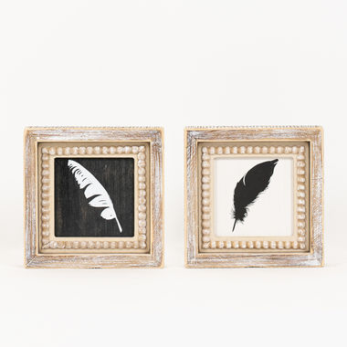 Click here to see Adams&Co 11603 11603 6x6x1.5 reversible wood beaded frame sign (FEATHER) multicolor Olive Collection