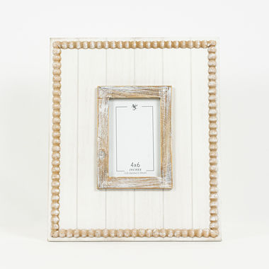 Click here to see Adams&Co 11590 11590 12x14x1.5 wood beaded photo frame, natural, white Olive Collection 