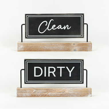 Click here to see Adams&Co 11644 11644 12x6x2.25 reversible wood sign on stand (DIRTY/CLEAN) black, white Olive Collection
