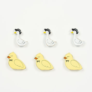 Click here to see Adams&Co 30265 30265 2x2x.25 wood shapes set of six (DUCKS/CHICKS) multicolor Love In Bloom Collection
