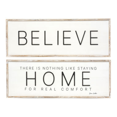 Click here to see Adams&Co 71078 71078 47x17x1.5 reversible wood frame sign (BELIEVE/HOME) white, black Believe In Kindness Collection