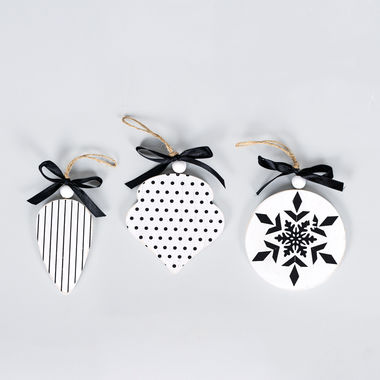 Click here to see Adams&Co 71079 71079 5x5x.25 wood ornament set of three, white, black Believe In Kindness Collection