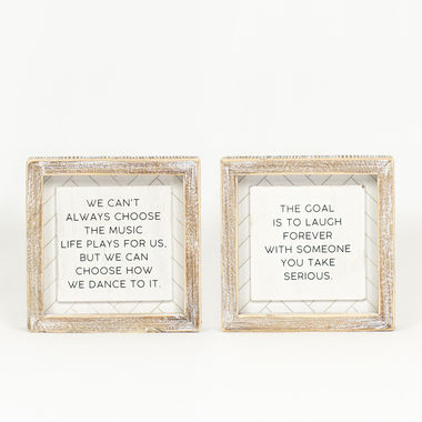 Click here to see Adams&Co 11651 11651 6x6x1.5 reversible wood frame sign (CHOOSE/LAUGH) white, black Herringbone Collection