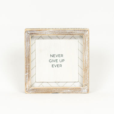 Click here to see Adams&Co 11653 11653 6x6x1.5 reversible wood frame sign (NEVER/FOLLOW) white, black Herringbone Collection