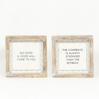 Click here to see Adams&Co 11656 11656 6x6x1.5 reversible wood frame sign (GOOD/COMEBACK) white, black Herringbone Collection