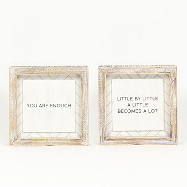 Click here to see Adams&Co 11658 11658 6x6x1.5 reversible wood frame sign (ENOUGH/LITTLE) white, black Herringbone Collection