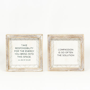 Click here to see Adams&Co 11660 11660 6x6x1.5 reversible wood frame sign (ENERGY/COMPASSION) white, black Herringbone Collection