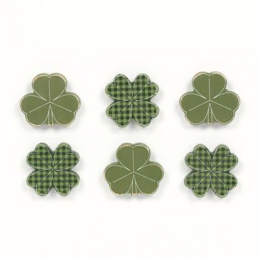 Click here to see Adams&Co 25058 25058 2x2x.25 wood shapes set of six (CLOVER) green, white Lucky In Love Collection