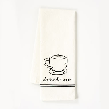Click here to see Adams&Co 11671 11671 15.25x24 tea towel (DRINK ME) wh/bk 