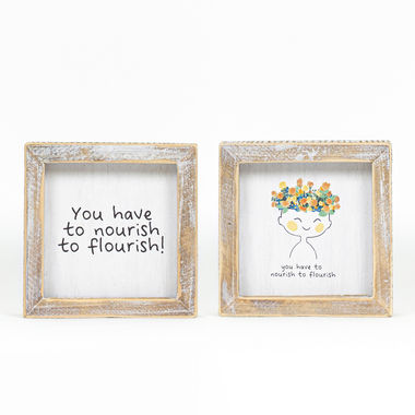 Click here to see Adams&Co 11729 11729 5x5x1.5 reversible wood frame sign (NOURISH) multicolor Eunoia Collection