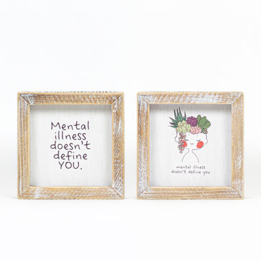 Click here to see Adams&Co 11728 11728 5x5x1.5 reversible wood frame sign (MENTAL) multicolor Eunoia Collection