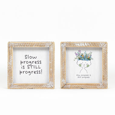 Click here to see Adams&Co 11726 11726 5x5x1.5 reversible wood frame sign (PROGRESS) multicolor Eunoia Collection