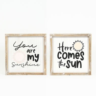 Click here to see Adams&Co 11709 11709 10x10x1.5 reversible wood frame sign (SUNSHINE/SUN) multicolor Animal Crackers Collection