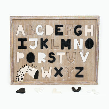 Click here to see Adams&Co 11711 11711 25x19x1.5 wood frame sign (ALPHABET) multicolor Animal Crackers Collection