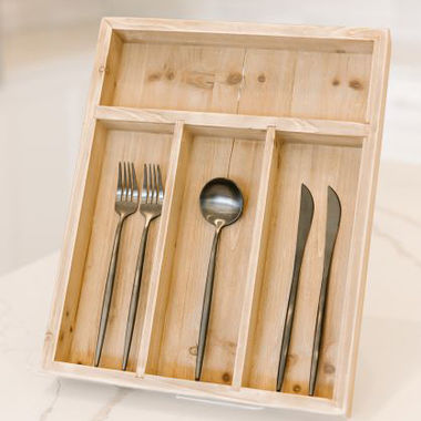 Click here to see Adams&Co 11698 11698 16x13x2 wood utensil organizer tray, natural Organization Collection