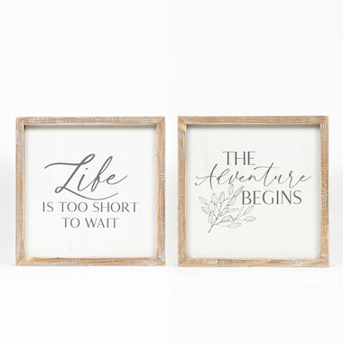 Click here to see Adams&Co 11739 11739 10x10x1.5 reversible wood frame sign (ADVENTURE/LIFE) white, grey Wedding Collection