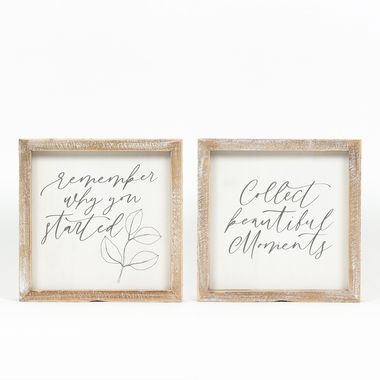 Click here to see Adams&Co 11736 11736 8x8x1.5 reversible wood frame sign (MOMENTS/STARTED) white, grey Wedding Collection