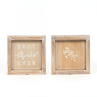 Click here to see Adams&Co 15797 15797 6x6x1.5 reversible wood frame sign (STEPDAD) natural, white Mom's House Collection