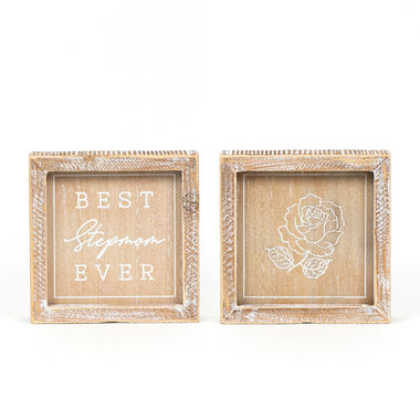 Click here to see Adams&Co 15796 15796 6x6x1.5 reversible wood frame sign (STEPMOM) natural, white Mom's House Collection