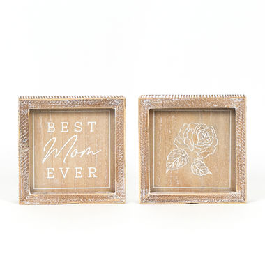 Click here to see Adams&Co 15794 15794 6x6x1.5 reversible wood frame sign (MOM) natural, white Mom's House Collection