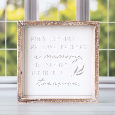 Click here to see Adams&Co 15768 15768 10x10x1.5 wood frame sign (TREASURE) white, grey Forever In Our Hearts Collection