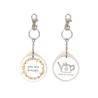 Click here to see Adams&Co 11750 11750 2x2x.25 reversible wood keychain (ENOUGH/GROW) multicolor Mental Health Collection