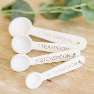 Click here to see Adams&Co 11758 11758 6x2, 4x1 wood measuring spoons set of four (TABLESPOON) white, brown Organization Collection
