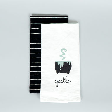 Click here to see Adams&Co 50480 50480 15x24x.25 tea towels s/2 (SPELLS/STRIPES) black, white