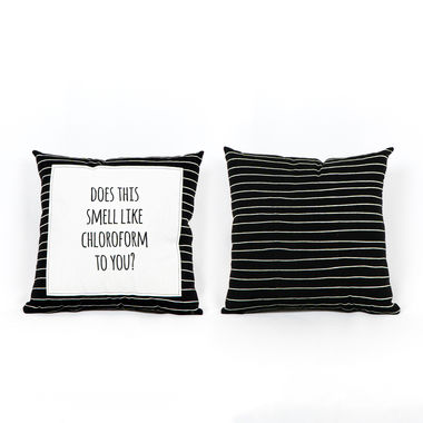 Click here to see Adams&Co 50440 50440 15x15x5.5 canvas pillow (CHLOROFORM) black, white The Adams Family Collection