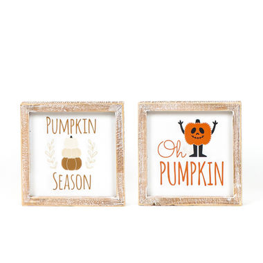 Click here to see Adams&Co 60236 60236 7x7x1.5 reversible wood framed sign (PUMPKIN/SEASON) multi